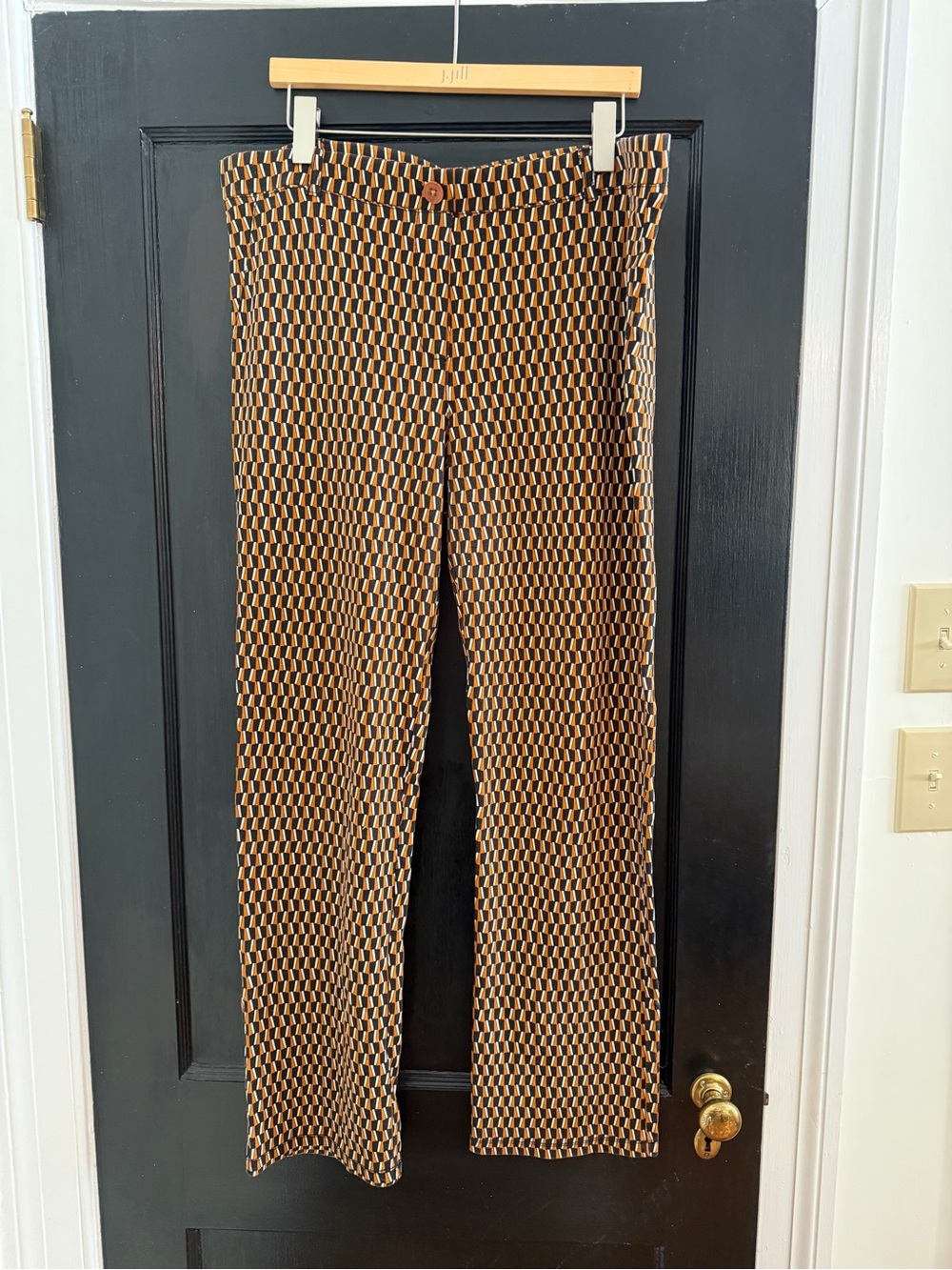 Betabrand Black and Tan Patterned Stretch Pants